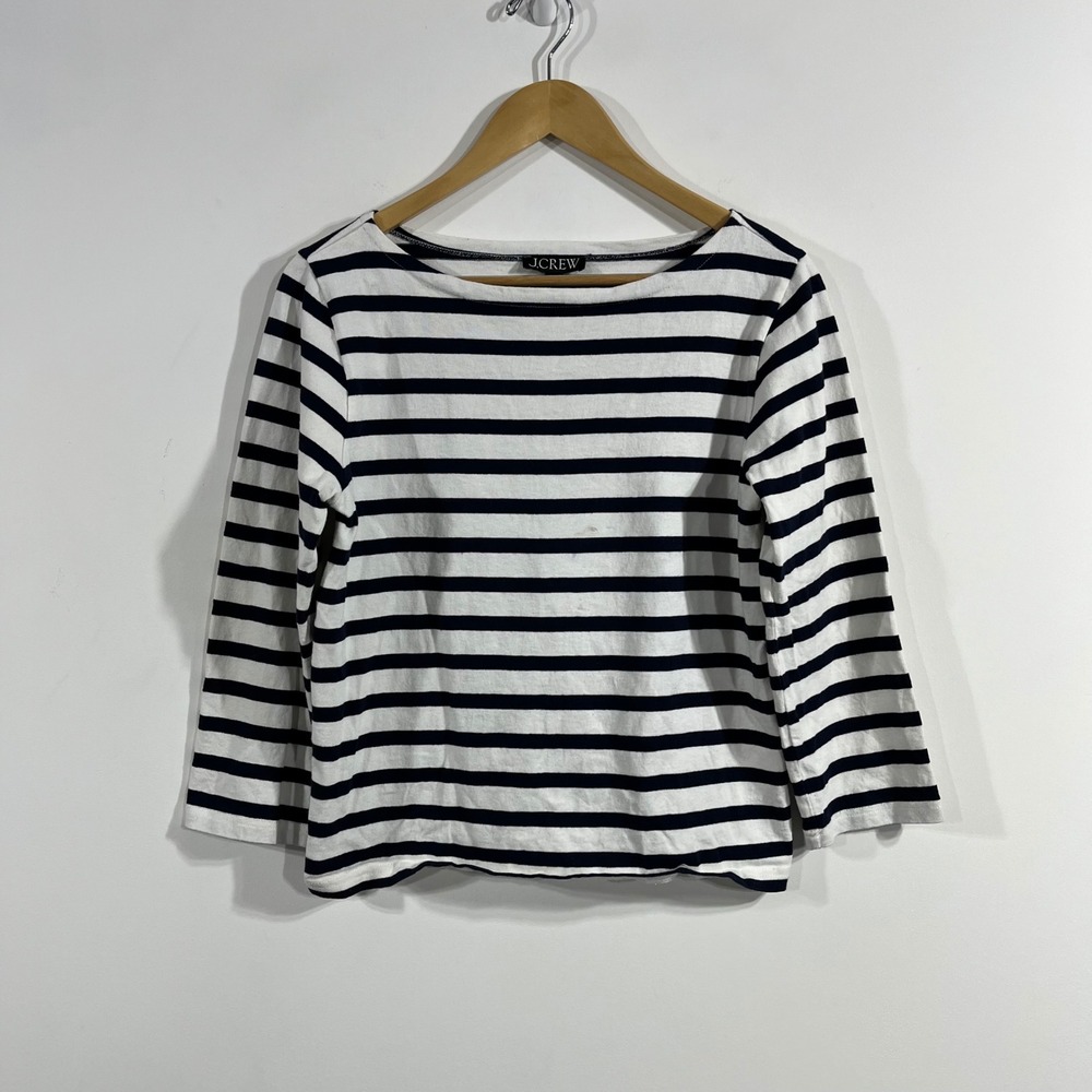 J.Crew Fisherman Coastal Preppy Striped Boat Neck Cotton Tee Shirt Womens‎ Small